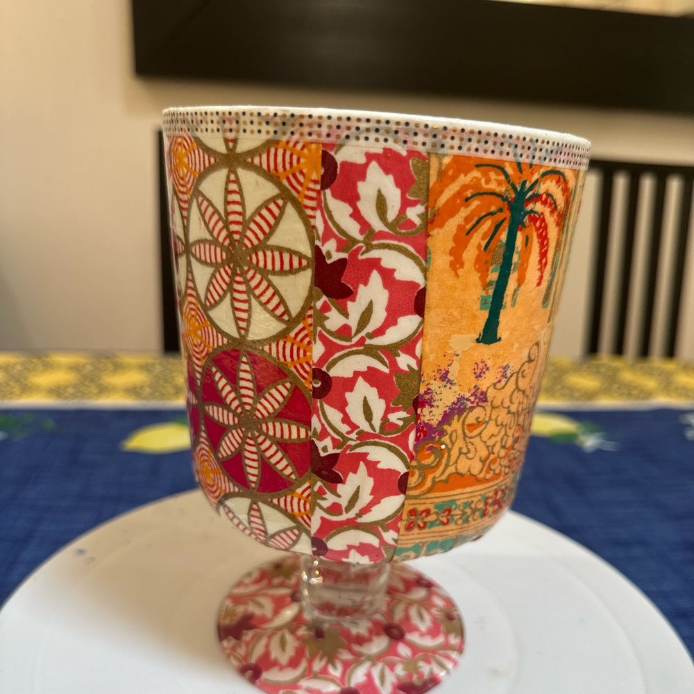 Colorful decoupage Patterned Goblet. Hand made.